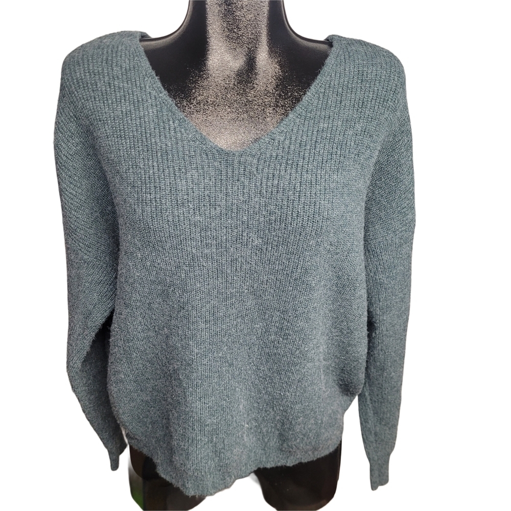 Sage The Label V Neck Twist Knot Back Knit Slouchy Sweater Size M